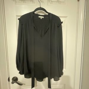 Black tie front blouse